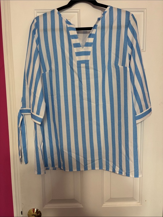 Tops - Blue & White Striped womens V-Neck Shirt NWOT